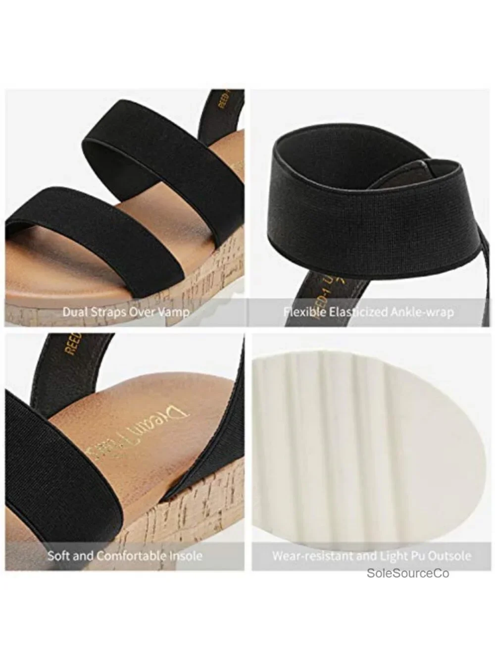 Womens Open Toe Elastic Platform Wedge Sandals Cushioned Comfort Latex Insole